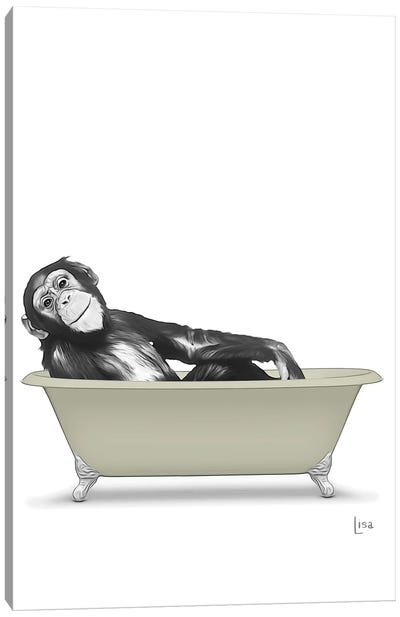 Monkey In Pale Green Bathtub Canvas Art Print - Monkey Art