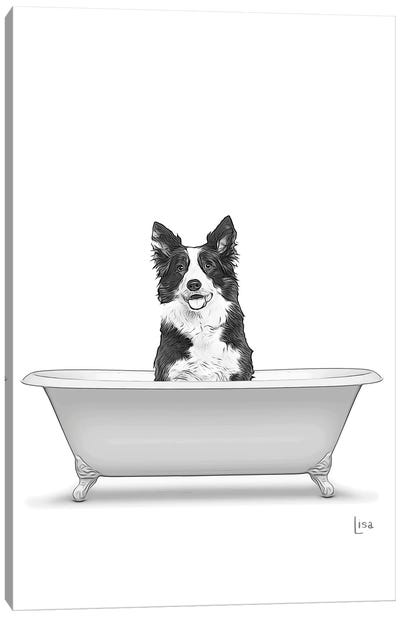 Border Collie Dog In Bathtub Canvas Art Print - Printable Lisa's Pets
