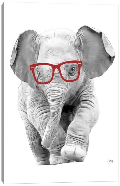 Elephant With Red Glasses Canvas Art Print - Printable Lisa's Pets
