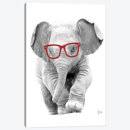 Elephant With Red Glasses Canvas Print #LIP29} by Printable Lisa's Pets Canvas Artwork
