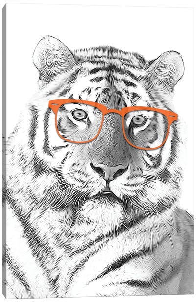 Tiger With Orange Glasses Canvas Art Print - Printable Lisa's Pets