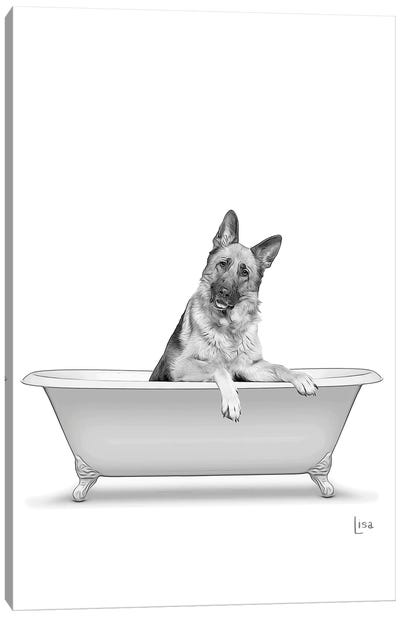 German Shepherd Dog In Bathtub Canvas Art Print