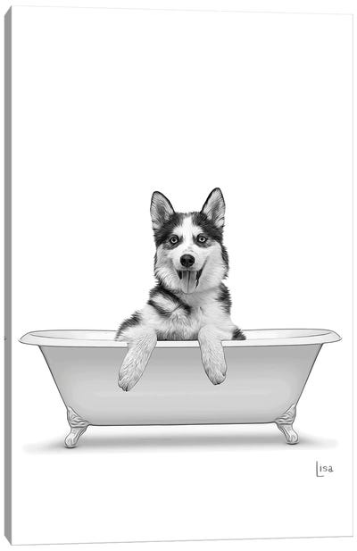 Husky Dog In Bathtub Canvas Art Print