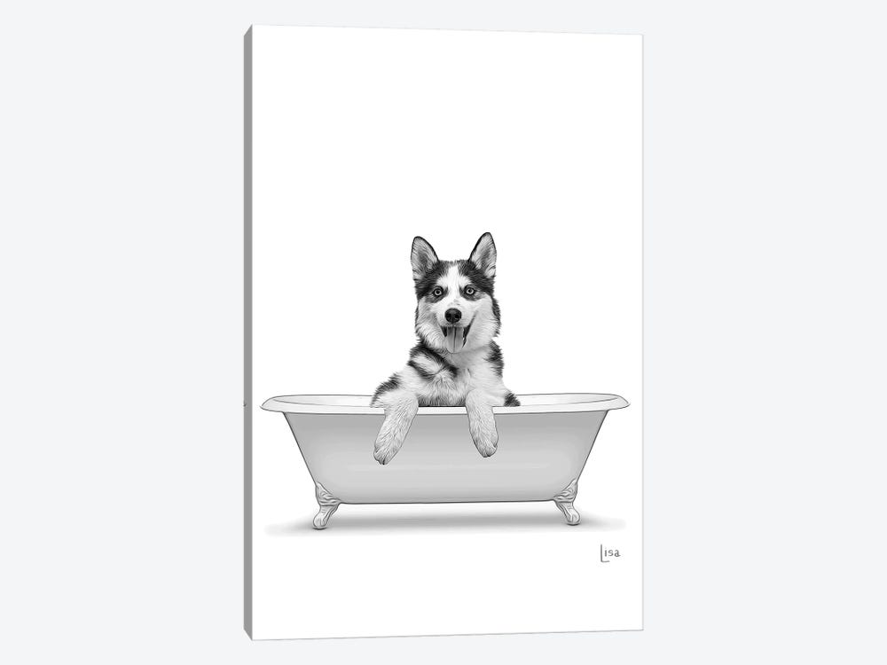 Husky Dog In Bathtub by Printable Lisa's Pets 1-piece Canvas Artwork