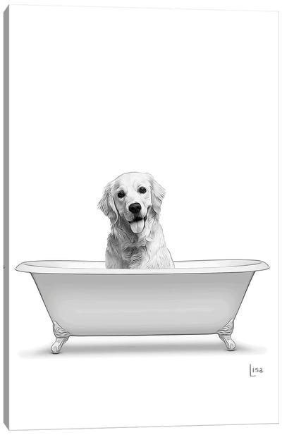 Golden Retriever Dog In Bathtub Canvas Art Print - Animal Humor Art