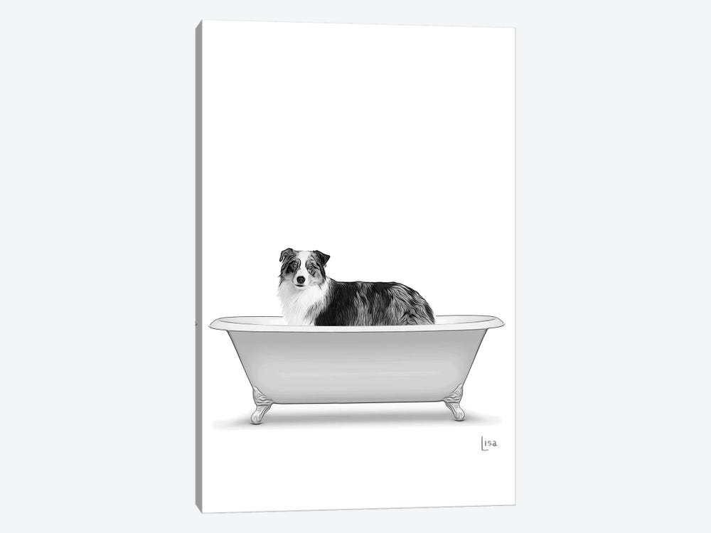 Australian Shepeherd Dog In Bathtub by Printable Lisa's Pets 1-piece Art Print