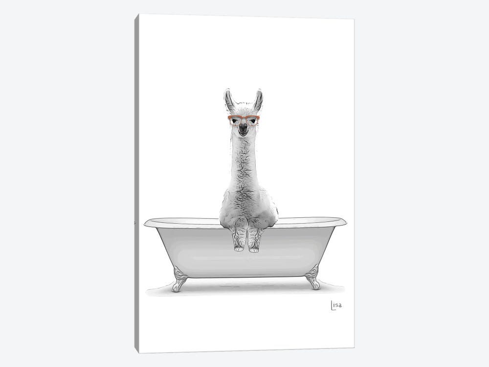 Llama - Alpaca In Bathtub by Printable Lisa's Pets 1-piece Canvas Wall Art