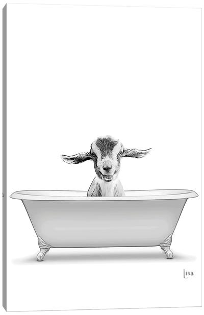 Baby Goat In Gray Bathtub Canvas Art Print - Baby Animal Art