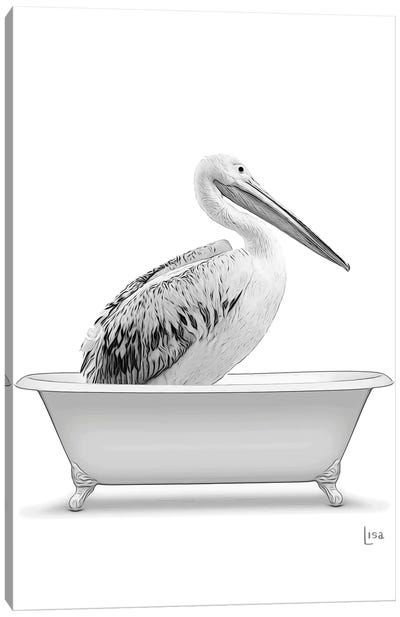 Pelican In Bathtub Canvas Art Print - Pelican Art
