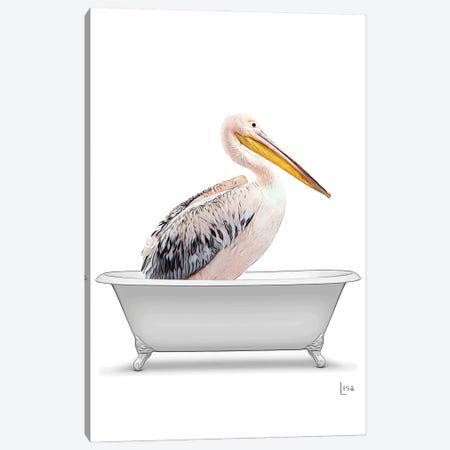 Colored Pelican In Bathtub Canvas Print #LIP315} by Printable Lisa's Pets Art Print
