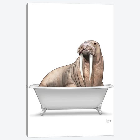 Colored Walrus In Bathtub Canvas Print #LIP319} by Printable Lisa's Pets Canvas Artwork
