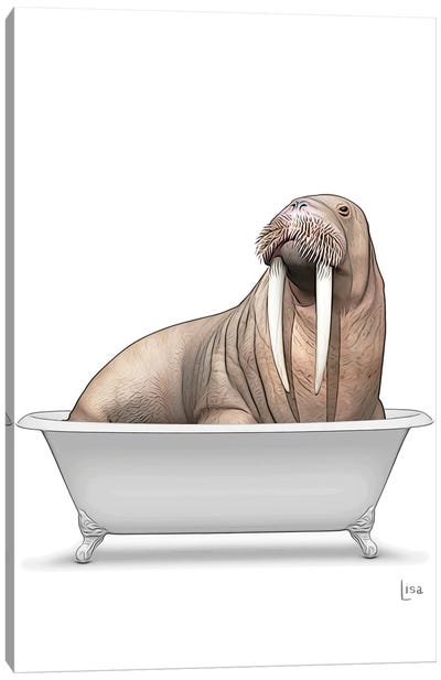 Colored Walrus In Bathtub Canvas Art Print - Walruses