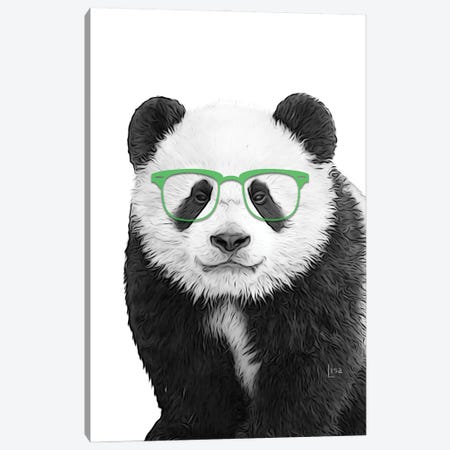 Panda With Green Glasses Canvas Print #LIP31} by Printable Lisa's Pets Art Print