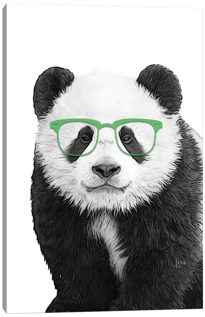 Panda With Green Glasses Canvas Art Print - Panda Art