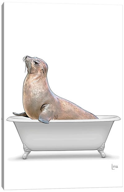Colored Seal In Bathtub Canvas Art Print - Seal Art