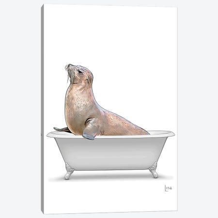 Colored Seal In Bathtub Canvas Print #LIP323} by Printable Lisa's Pets Canvas Print