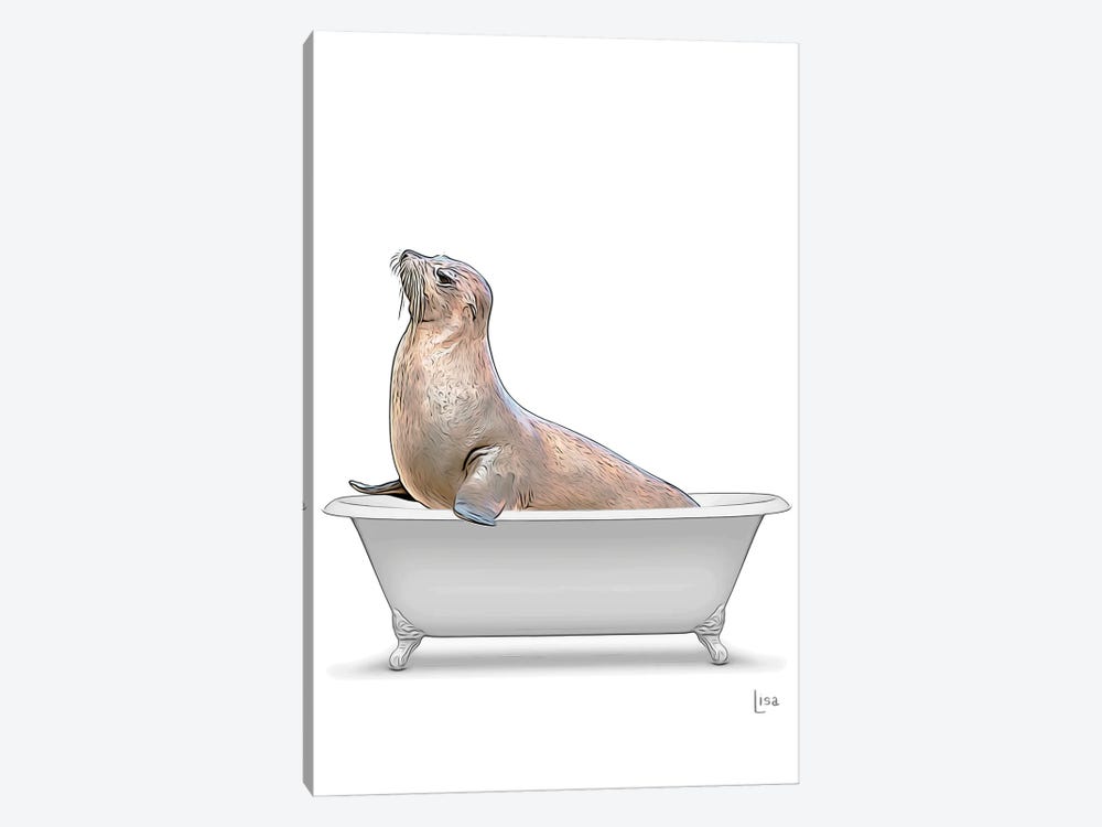 Colored Seal In Bathtub by Printable Lisa's Pets 1-piece Canvas Wall Art