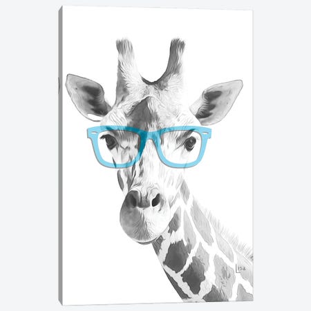 Giraffe With Blue Glasses Canvas Print #LIP324} by Printable Lisa's Pets Canvas Artwork