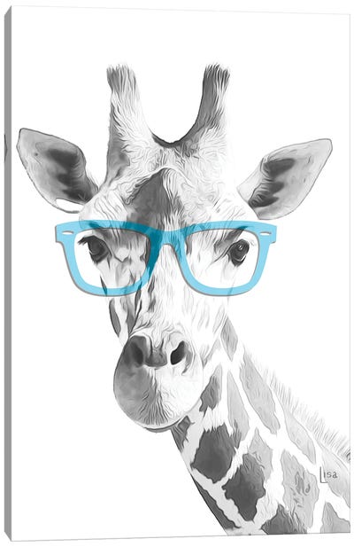 Giraffe With Blue Glasses Canvas Art Print - Printable Lisa's Pets