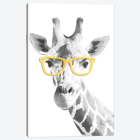 Giraffe With Yellow Glasses Canvas Print #LIP325} by Printable Lisa's Pets Canvas Art
