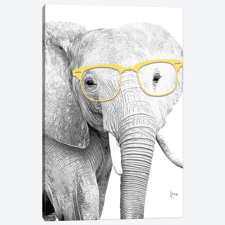 Elephant With Yellow Glasses Canvas Print #LIP326} by Printable Lisa's Pets Canvas Wall Art