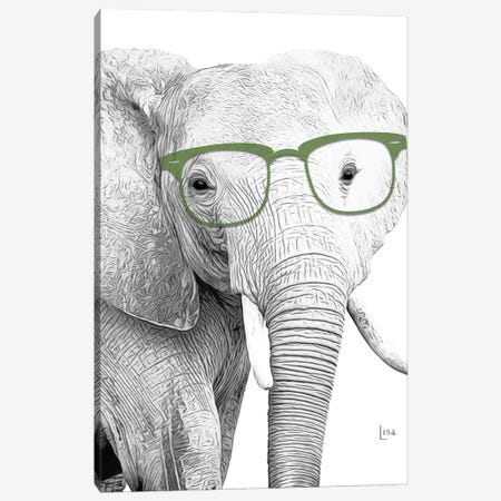 Elephant With Green Glasses Canvas Print #LIP327} by Printable Lisa's Pets Canvas Wall Art