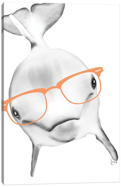 Dolphin With Orange Glasses Canvas Art Print - Kids Ocean Life Art