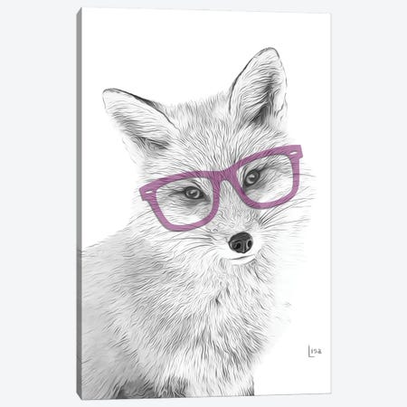 Black And White Fox With Purple Glasses Canvas Print #LIP331} by Printable Lisa's Pets Canvas Wall Art