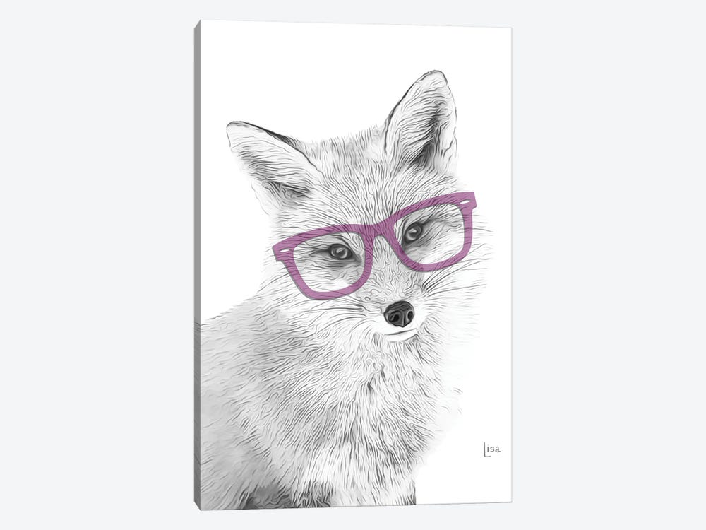 Black And White Fox With Purple Glasses by Printable Lisa's Pets 1-piece Art Print