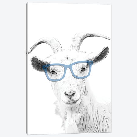Goat With Blue Glasses Canvas Print #LIP332} by Printable Lisa's Pets Canvas Wall Art