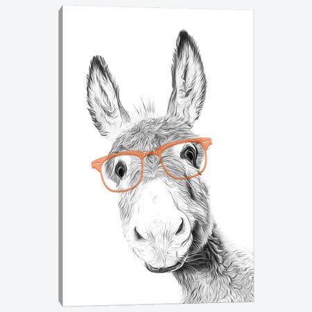 Donkey With Orange Glasses Canvas Print #LIP333} by Printable Lisa's Pets Canvas Art