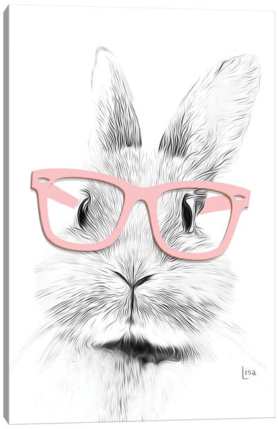 Bunny With Pink Glasses Canvas Art Print - Printable Lisa's Pets
