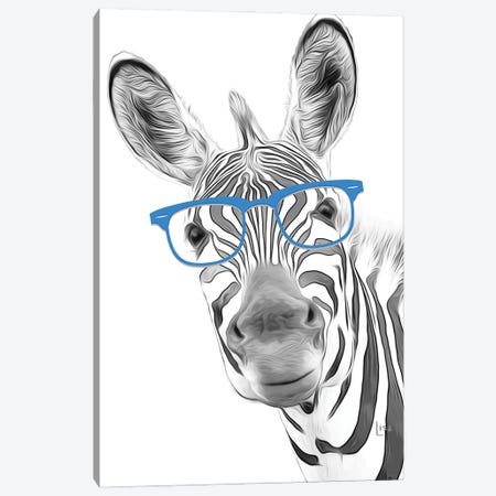Zebra With Blue Glasses Canvas Print #LIP339} by Printable Lisa's Pets Canvas Wall Art