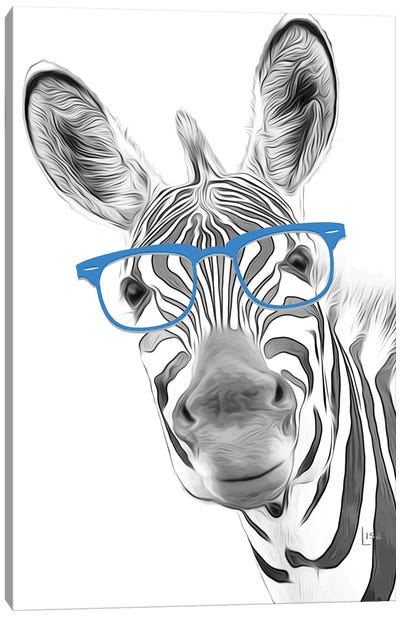 Zebra With Blue Glasses Canvas Art Print - Printable Lisa's Pets