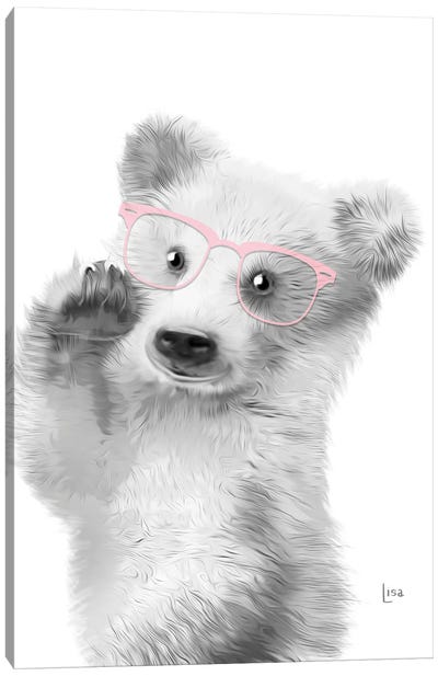 Bear With Pink Glasses Canvas Art Print - Baby Animal Art