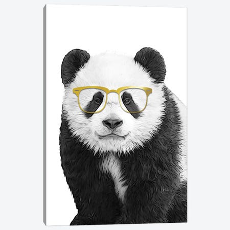 Panda With Gold Glasses Canvas Print #LIP341} by Printable Lisa's Pets Canvas Art Print