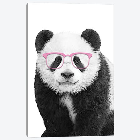 Panda With Pink Glasses Canvas Print #LIP342} by Printable Lisa's Pets Art Print