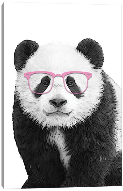 Panda With Pink Glasses Canvas Art Print - Panda Art