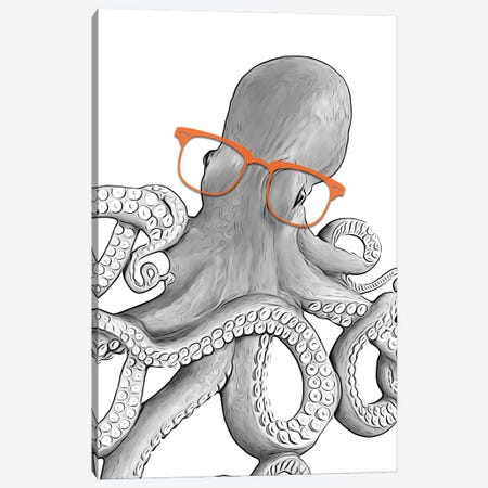 Octopus With Orange Glasses Canvas Print #LIP345} by Printable Lisa's Pets Canvas Artwork