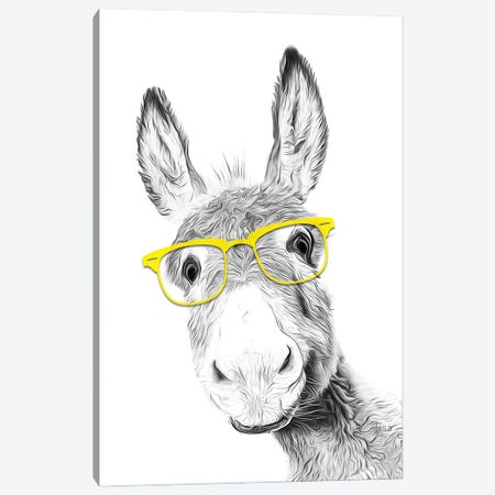 Donkey With Yellow Glasses Canvas Print #LIP346} by Printable Lisa's Pets Canvas Wall Art