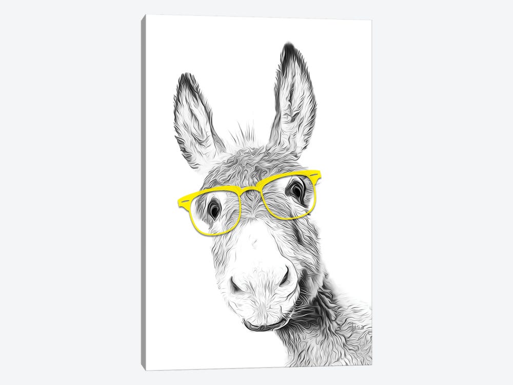 Donkey With Yellow Glasses by Printable Lisa's Pets 1-piece Canvas Art Print