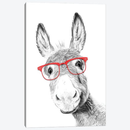 Donkey With Red Glasses Canvas Print #LIP347} by Printable Lisa's Pets Canvas Wall Art