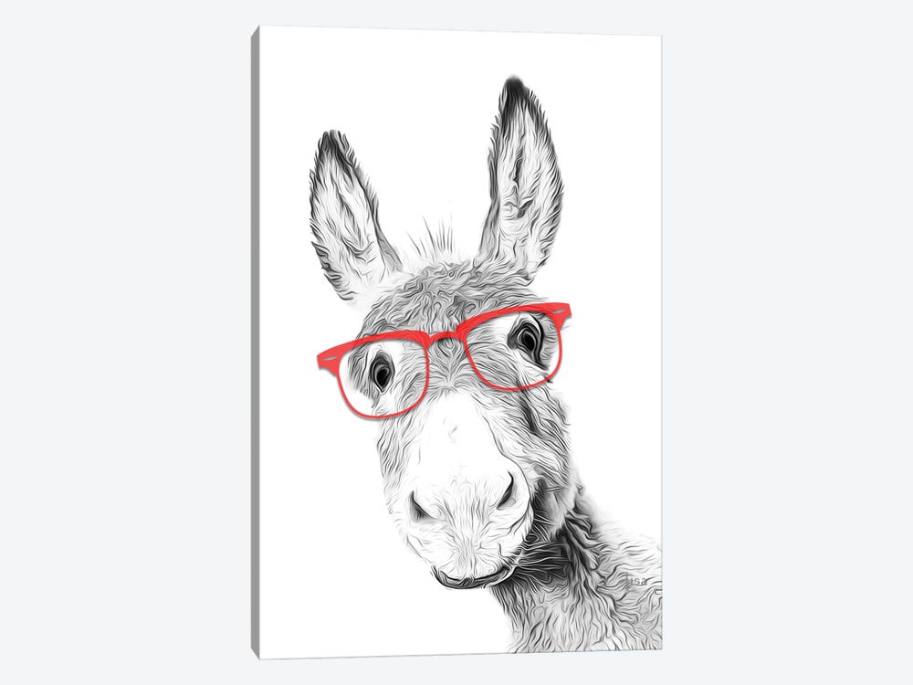 Donkey With Red Glasses by Printable Lisa's Pets 1-piece Canvas Wall Art