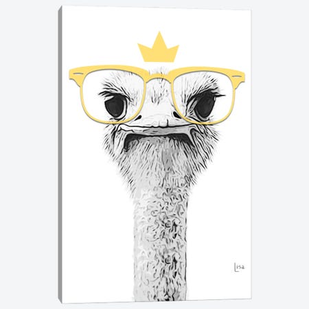 Ostrich With Yellow Glasses Canvas Print #LIP349} by Printable Lisa's Pets Canvas Art Print