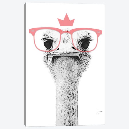 Ostrich With Pink Glasses Canvas Print #LIP350} by Printable Lisa's Pets Canvas Art