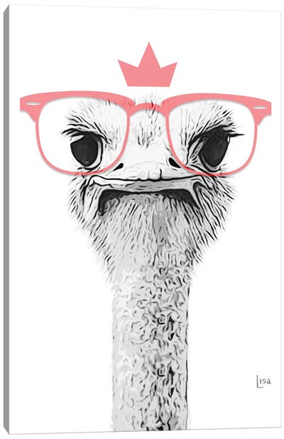 Ostrich With Pink Glasses Canvas Art Print