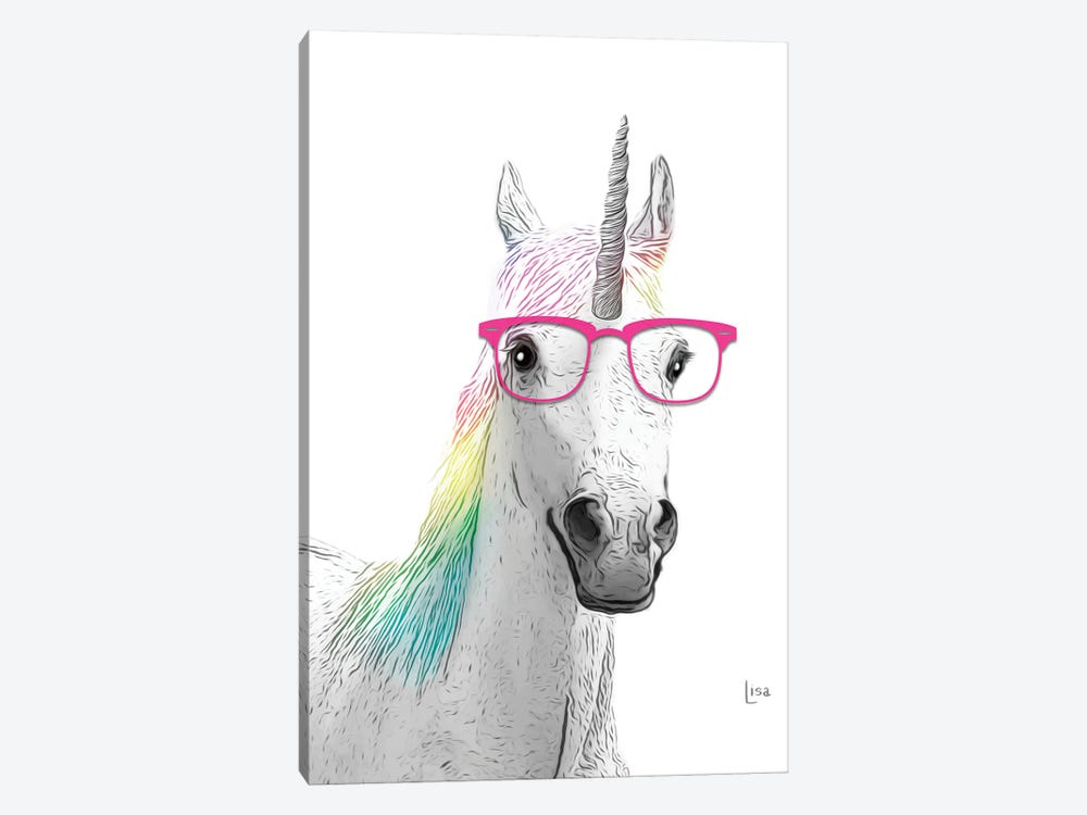 Colored Unicorn With Pink Glasses by Printable Lisa's Pets 1-piece Art Print