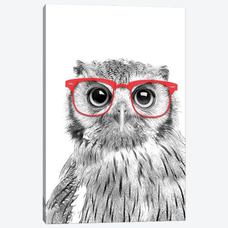 Owl With Red Glasses Canvas Print #LIP353} by Printable Lisa's Pets Canvas Art
