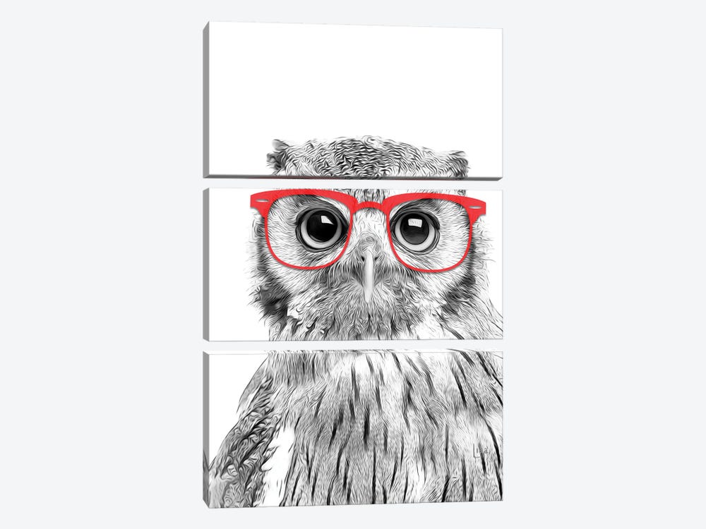 Owl With Red Glasses by Printable Lisa's Pets 3-piece Canvas Art Print