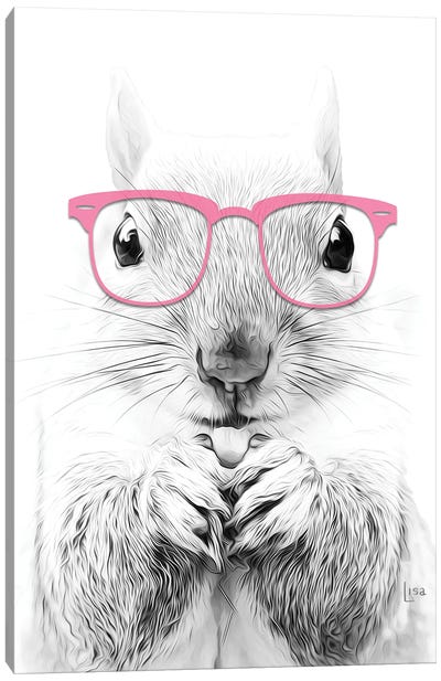 Squirrell With Pink Glasses Canvas Art Print - Rodent Art